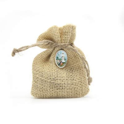 Wooden Rosary packed in Jute Pouch with pin "OUR LADY OF FATIMA"