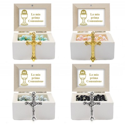 Wooden Jewellery case with glass Rosary - 24 FIRST COMMUNION