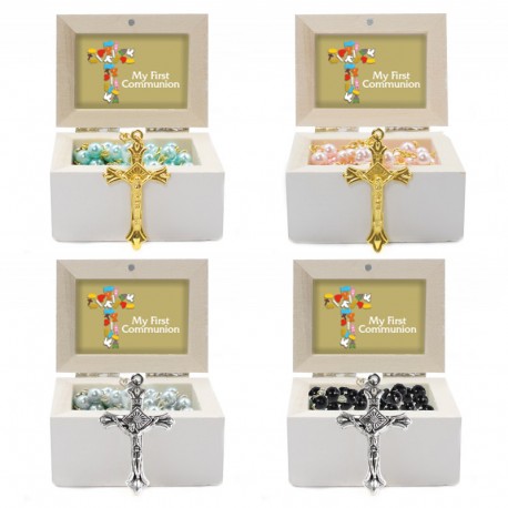 Wooden Jewellery case with glass Rosary - 62 - First Communion
