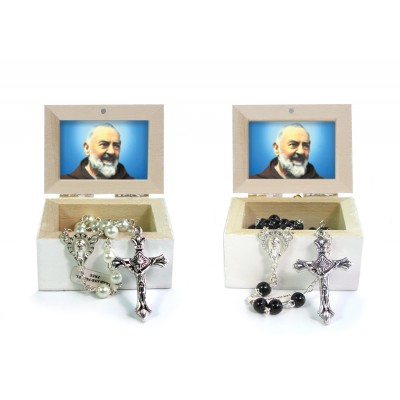 Wooden Jewellery case with glass Rosary - 25 SAINT PIO