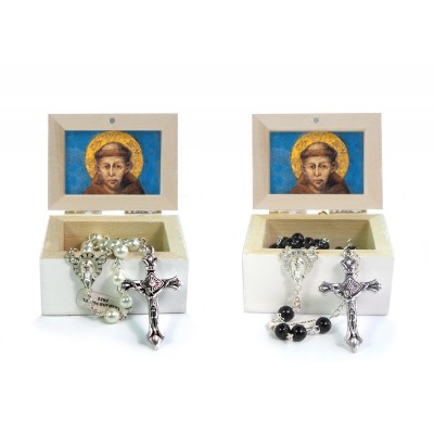 Wooden Jewellery case with glass Rosary 6mm - 22 SAINT FRANCIS cimabue