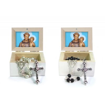 Wooden Jewellery case with glass Rosary 6mm - 16 SAINT ANTONY