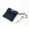 Pochette in felt with pin "HOLY FAMILY" and crystal glass rosary