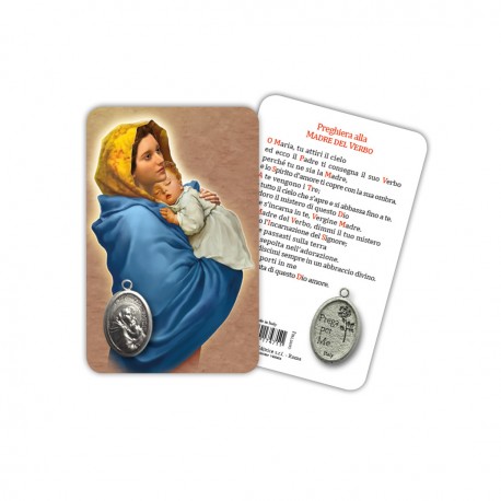 Madonnina - Laminated prayer card with medal