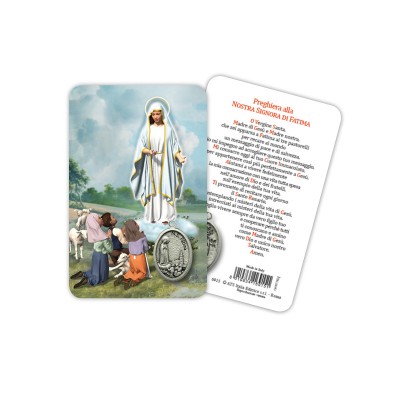 Our Lady of Fatima - Plasticized religious card with medal