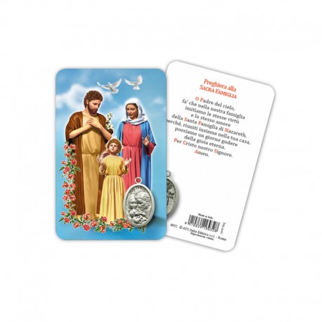 Holy Family - Plasticized religious card with medal