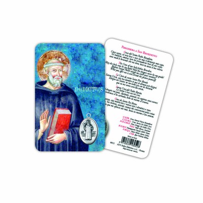 Saint Benedict - Laminated prayer card with medal