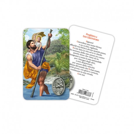 St. Christopher - Plasticized religious card with medal