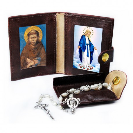 San Francesco - Madonna Miracolosa Pochette cuoio