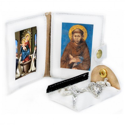 Our Lady of Rosary - Saint Francis - Leather Pochette with Rosary