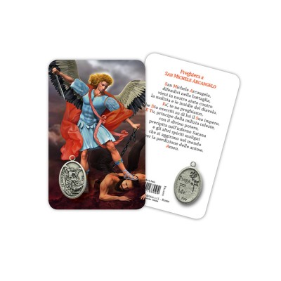 Saint Michael Archangel - Plasticized religious card with medal