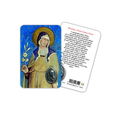 Saint Clare - Laminated prayer card with medal