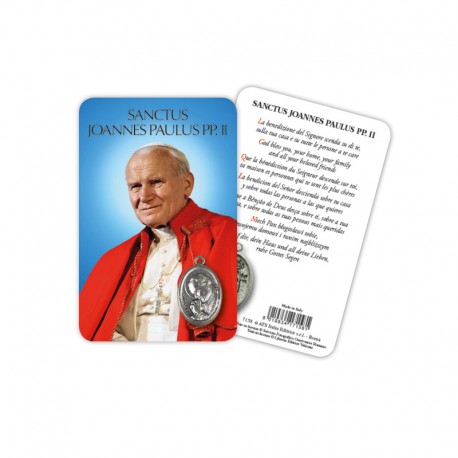 Saint John Paul II - Plasticized religious card with medal