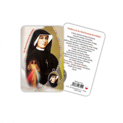 Saint Faustyna Kowalska - Laminated prayer card with medal