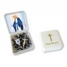 Large Rosary case "Miraculous Madonna" with imitation pearl Rosary, oval grains