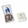 Large Rosary case "Miraculous Madonna" with imitation pearl Rosary, oval grains