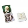 Large Rosary case "Saint Pio" with imitation pearl Rosary, oval grains