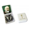 Large Rosary case "Saint Pio" with imitation pearl Rosary, oval grains