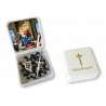 Large Rosary case "Our Lady of the Rosary" with imitation pearl Rosary, oval grains