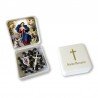 Large Rosary case "Our Lady Untier of Knots" with imitation pearl Rosary, oval grains