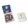 Large Rosary case "Saint Benedict" with imitation pearl Rosary, oval grains