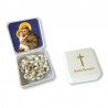 Large Rosary case "Saint Antony" with imitation pearl Rosary, oval grains