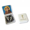 Large Rosary case "Saint Francis" with imitation pearl Rosary, oval grains