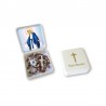 Small Rosary case "Miraculous Madonna" with imitation pearl Rosary, oval grains