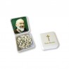 Small Rosary case "Saint Pio" with imitation pearl Rosary, oval grains