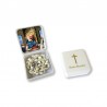 Small Rosary case "Our Lady of the Rosary" with imitation pearl Rosary, oval grains