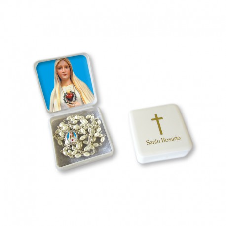 Small Rosary case "Our Lady of Fatima" with imitation pearl Rosary, oval grains