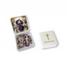 Small Rosary case "Our Lady Untier of Knots" with imitation pearl Rosary, oval grains