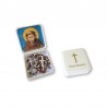 Small Rosary case "Saint Francis" with imitation pearl Rosary, oval grains