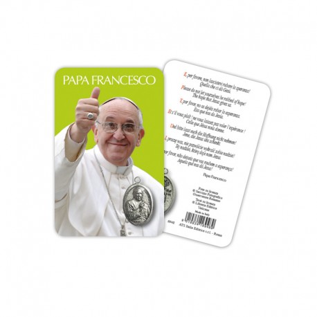 Pope Francis - Plasticized religious card with medal