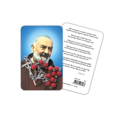 Saint Pio - plasticized religious card with decade rosary