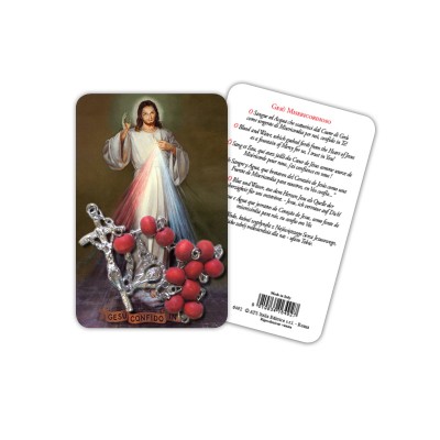 Merciful Jesus - plasticized religious card with decade rosary