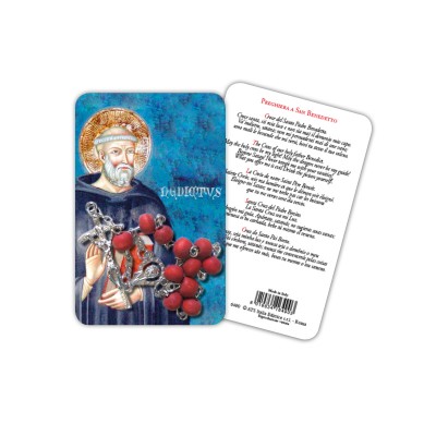 Saint Benedict - plasticized religious card with decade rosary