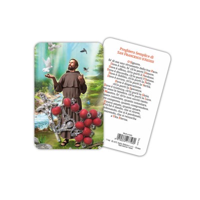 Saint Francis - plasticized religious card with decade rosary