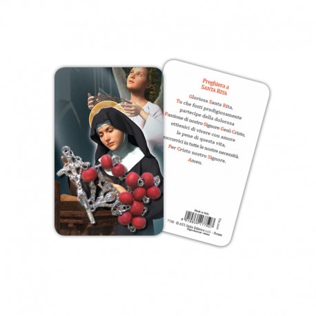 Saint Rita - plasticized religious card with decade rosary