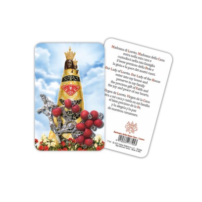 Our Lady of Loreto (sky) - plasticized religious card with decade rosary