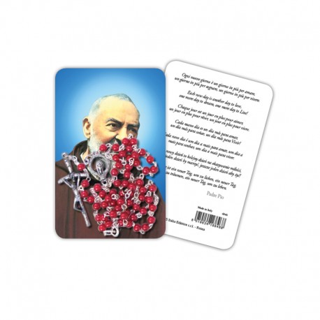 Saint Pio - plasticized religious card with rosary