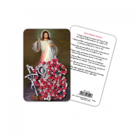 Merciful Jesus - plasticized religious card with rosary