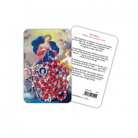 Our Lady of Knots - plasticized religious card with rosary