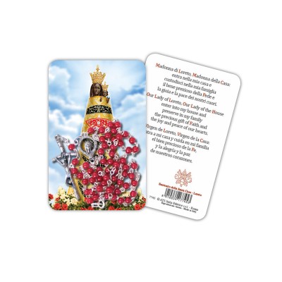 Our Lady of Loreto (sky) - plasticized religious card with rosary