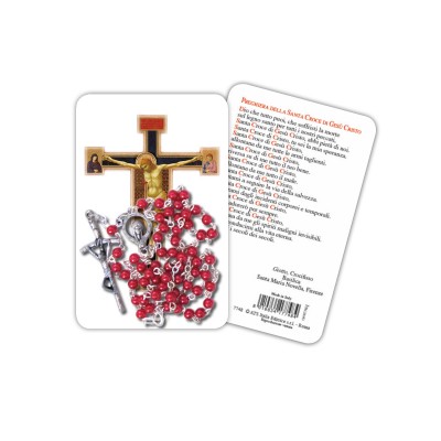 Crucifix by Giotto - plasticized religious card with rosary