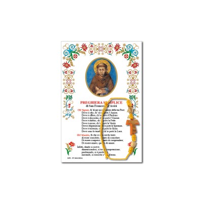 Saint Francis - Holy picture on parchment paper with wood TAU cross bracelet