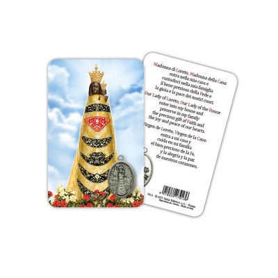 Our Lady of Loreto - Laminated prayer card with medal
