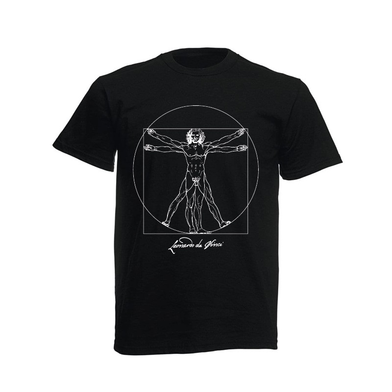T shirt nera Uomo Vitruviano di Leonardo da Vinci ATS ITALIA SHOP