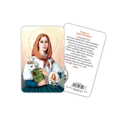 Saint Dymphna - Laminated prayer card with medal