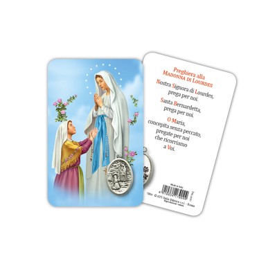 Our Lady of Lourdes - Laminated prayer card with medal